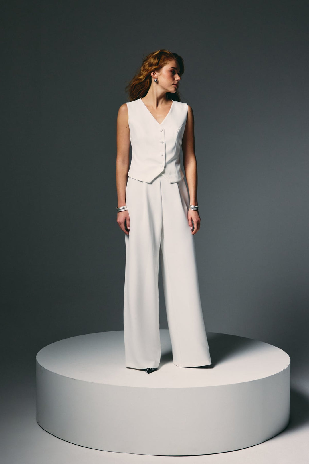 Sateen Pantalon Palazzo - Écru