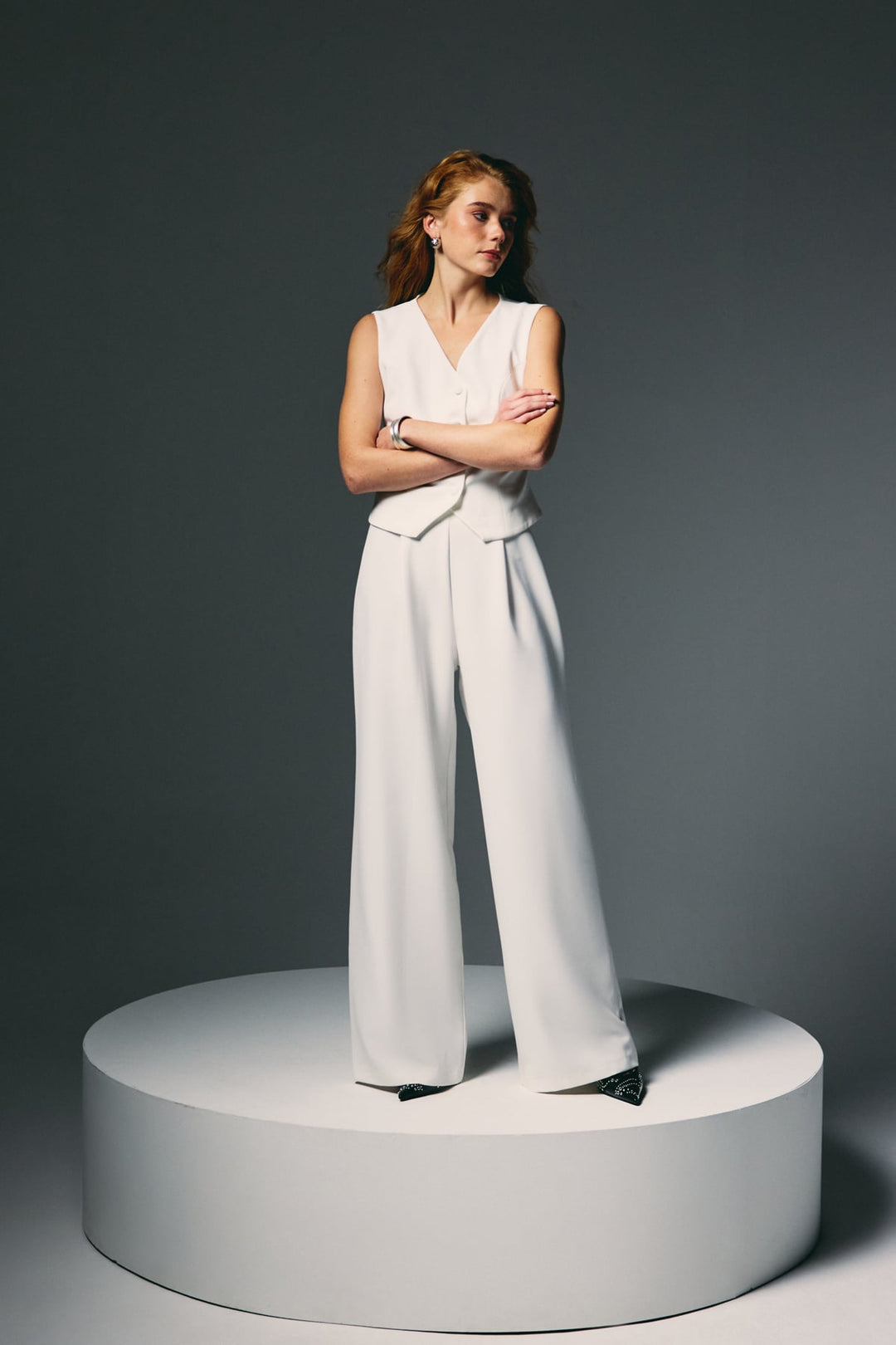 Sateen Pantalon Palazzo - Écru