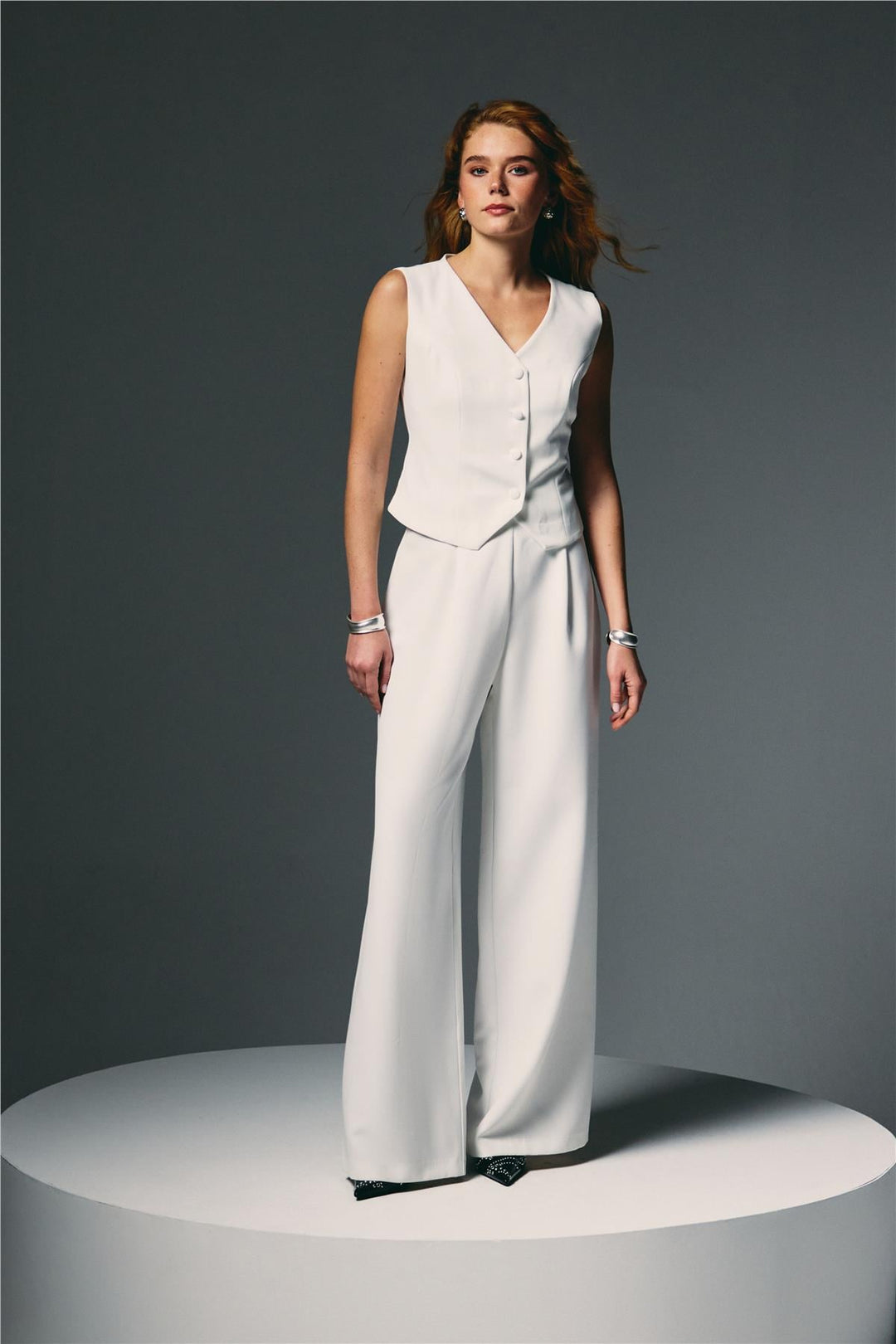 Sateen Pantalon Palazzo - Écru