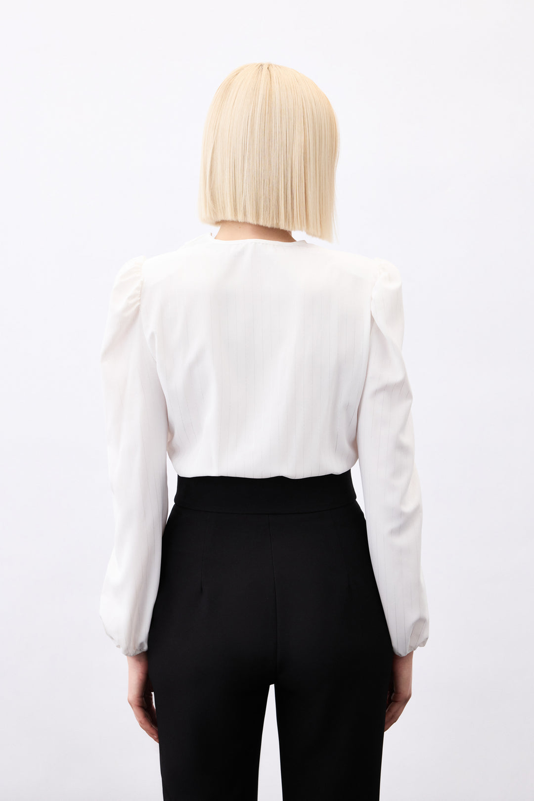 Sateen Blouse bodysuit à rayures brillantes - Écru