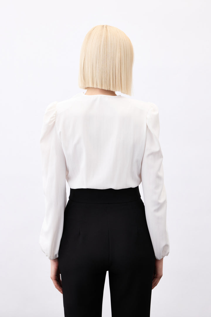 Sateen Blouse bodysuit à rayures brillantes - Écru