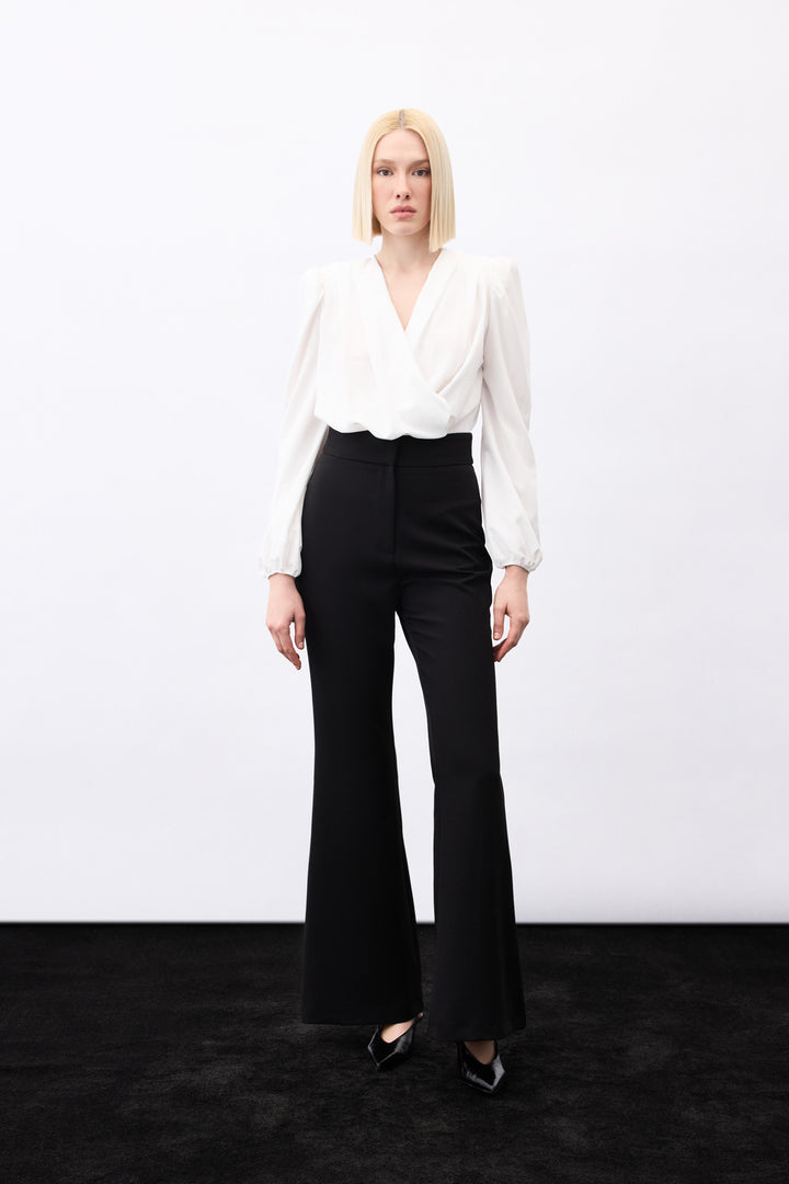 Sateen Blouse bodysuit à rayures brillantes - Écru