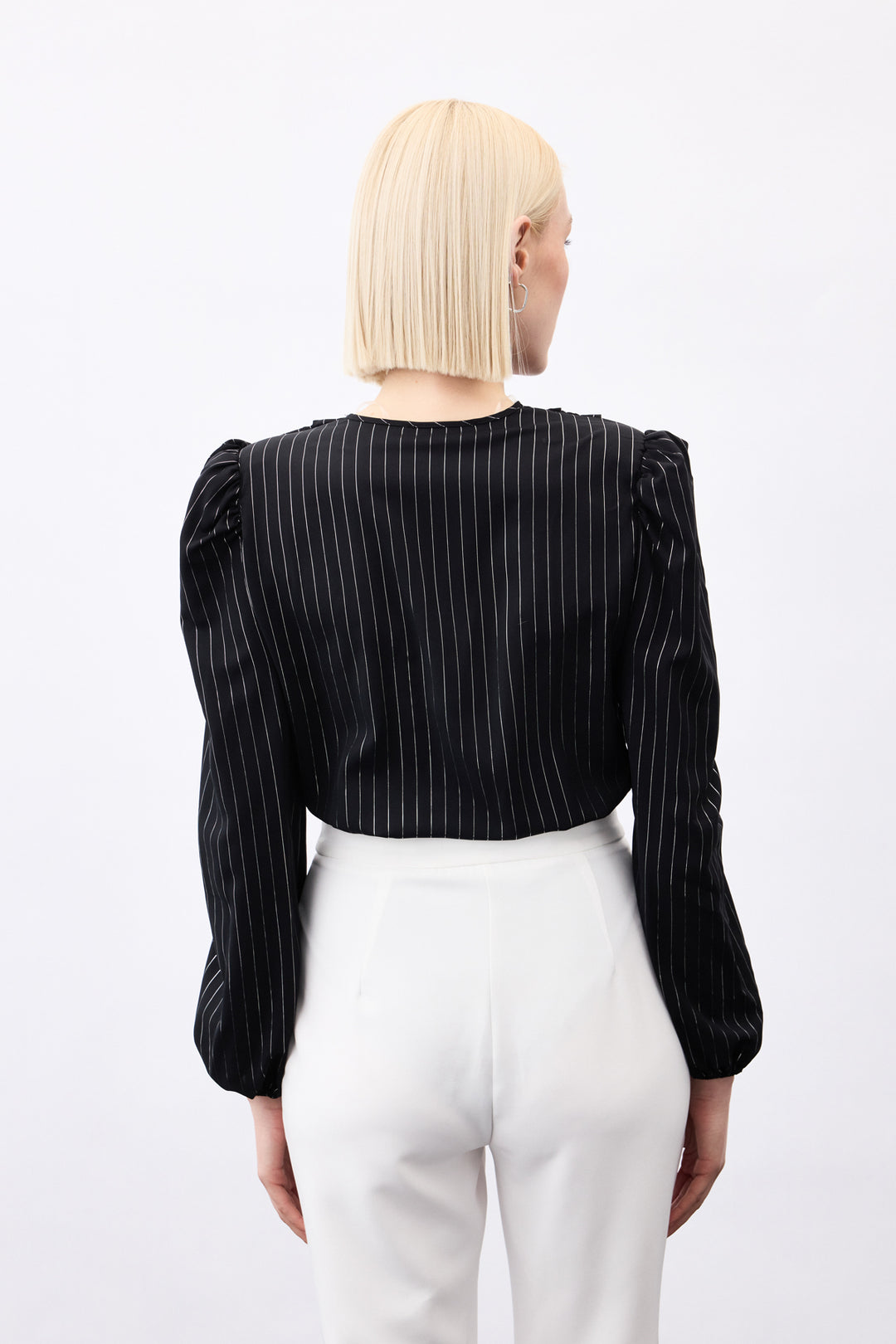 Sateen Blouse bodysuit à rayures brillantes - Noir