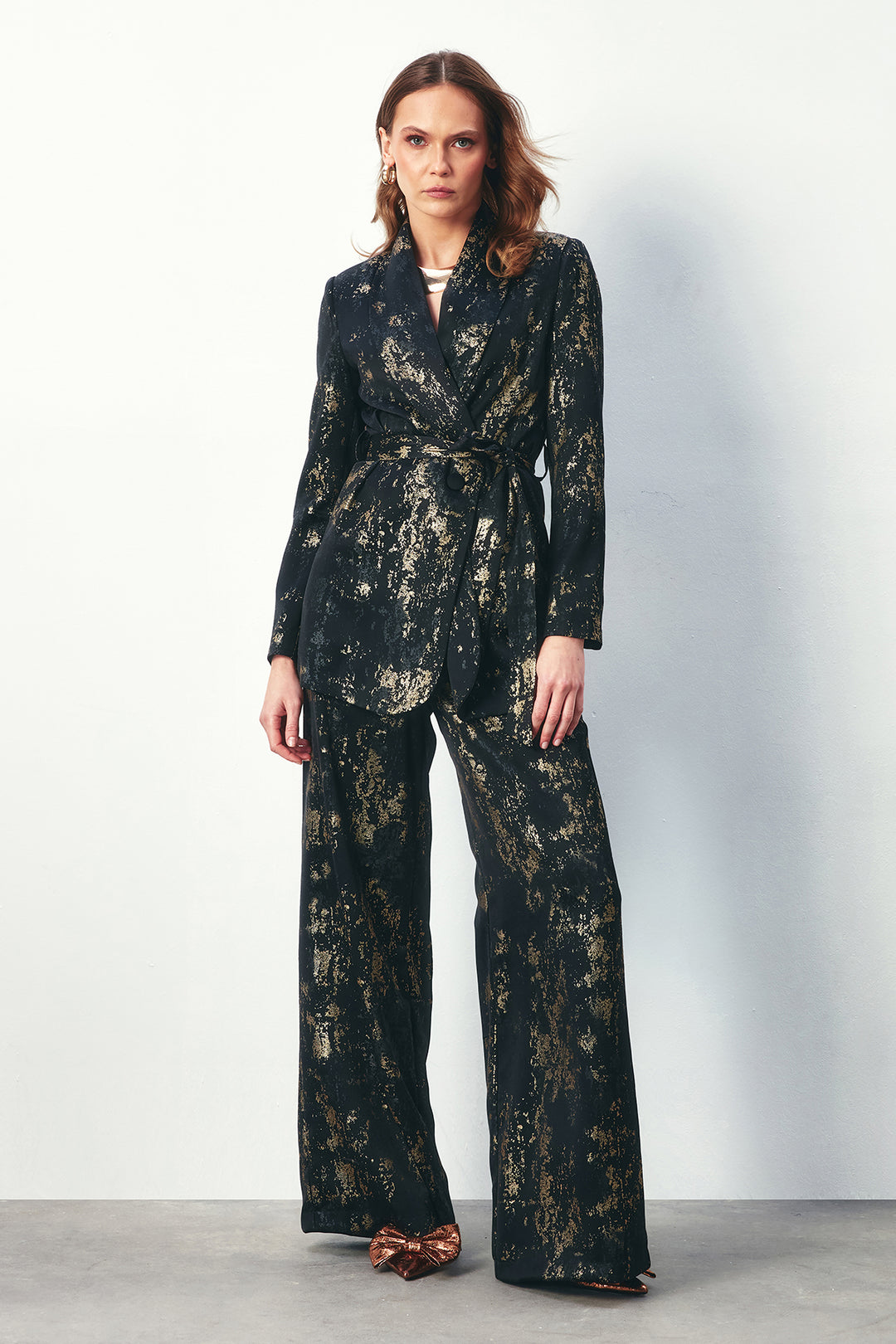 Sateen Pantalon ample à motifs brillants - Noir