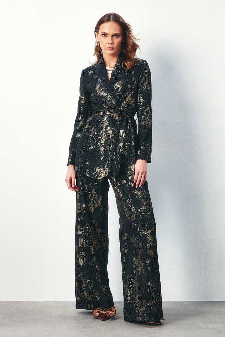 Sateen Pantalon ample à motifs brillants - Noir