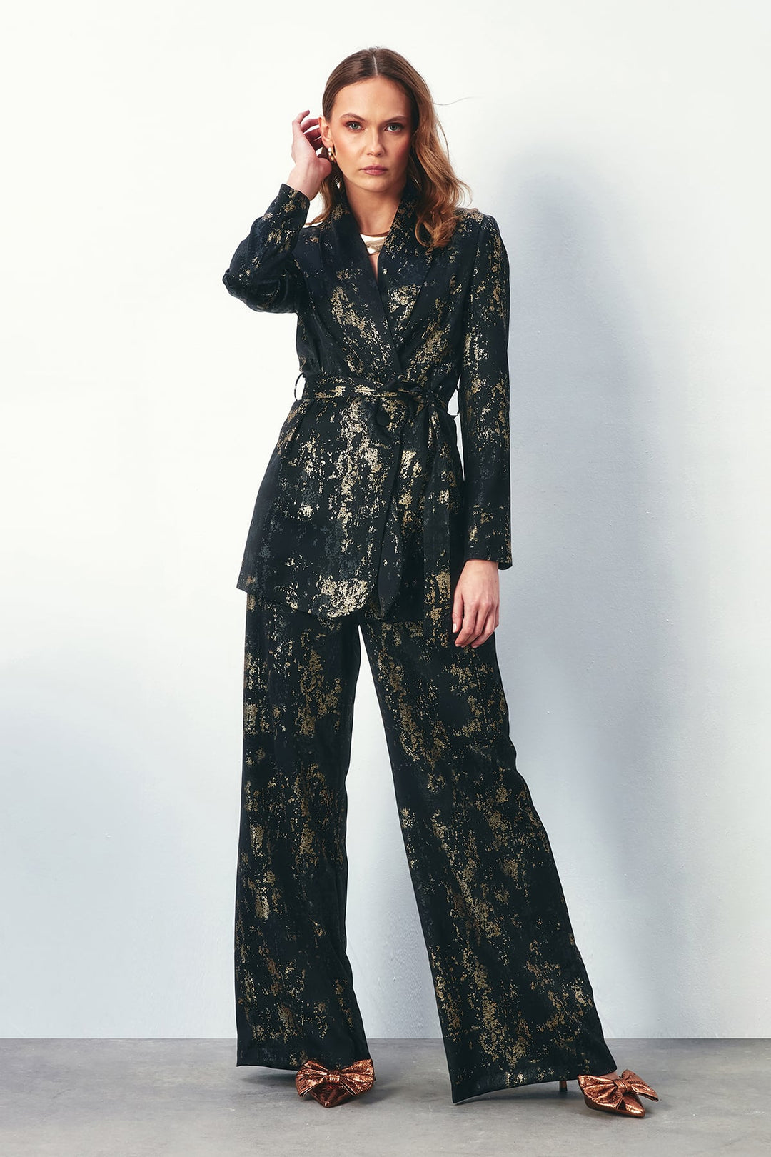 Sateen Pantalon ample à motifs brillants - Noir