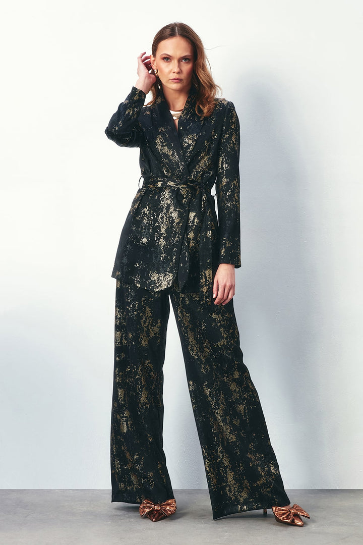 Sateen Pantalon ample à motifs brillants - Noir
