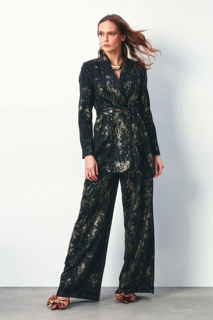 Sateen Pantalon ample à motifs brillants - Noir