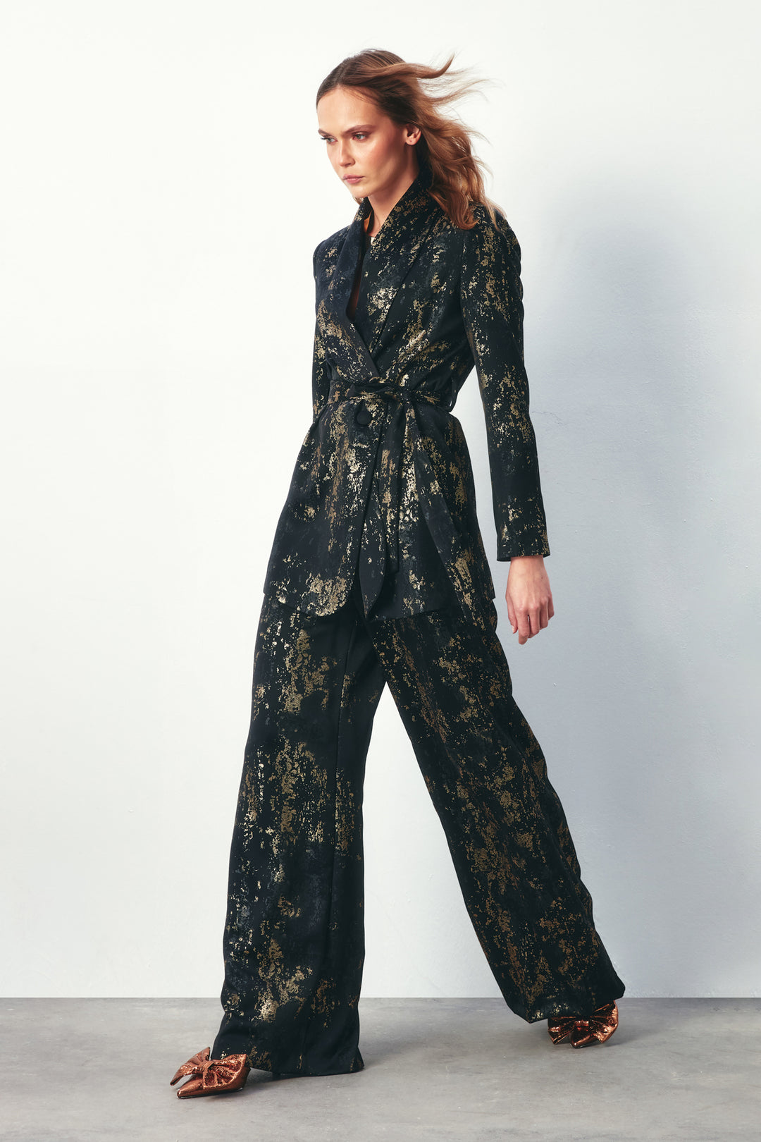 Sateen Pantalon ample à motifs brillants - Noir