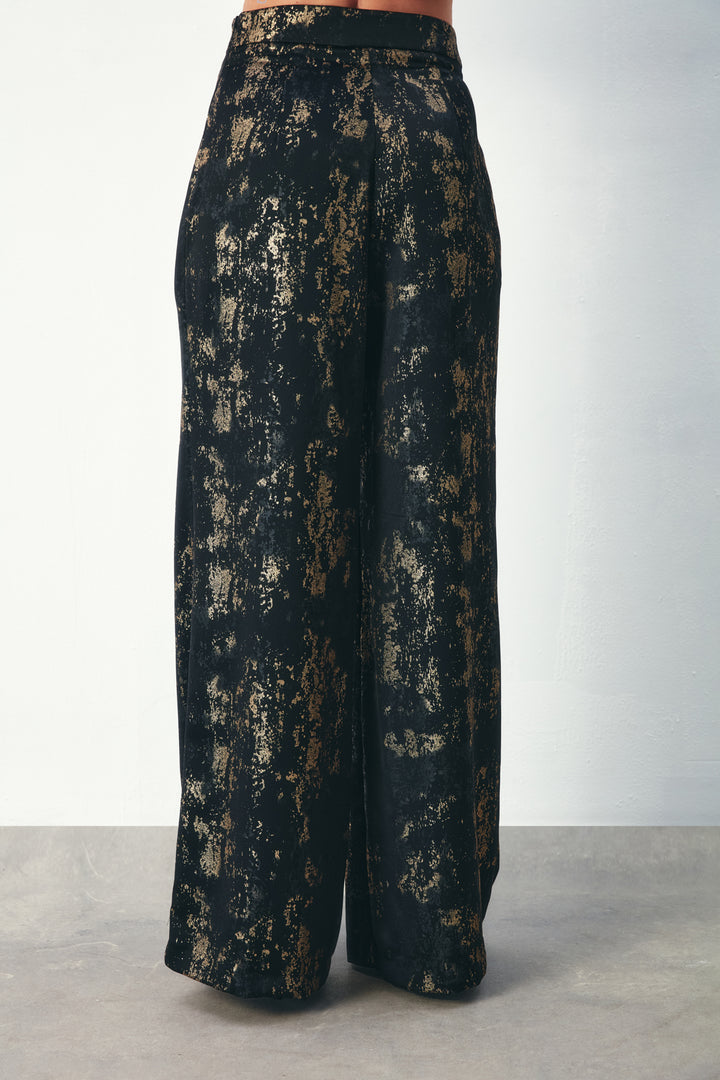 Sateen Pantalon ample à motifs brillants - Noir
