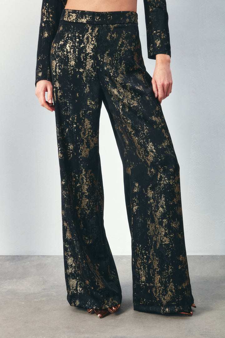 Sateen Pantalon ample à motifs brillants - Noir