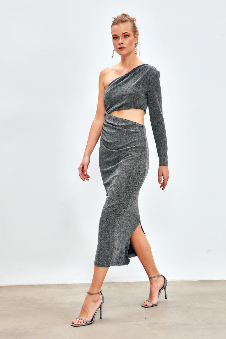 Sateen Robe longue brillante - Gris