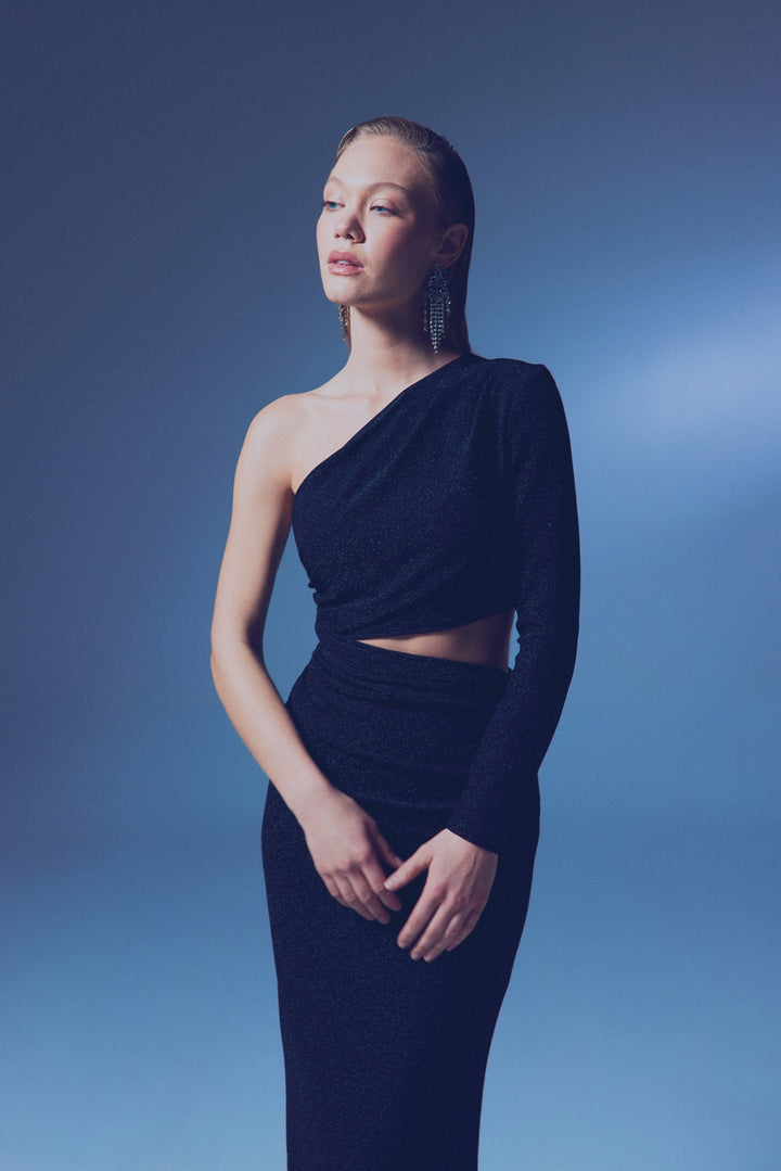 Sateen Robe longue brillante - Noir