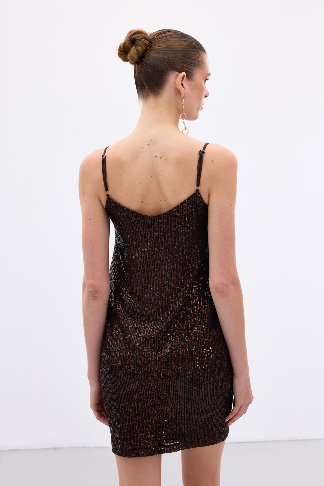 Sateen Top à Bretelles avec Détails Pailletés - Marron