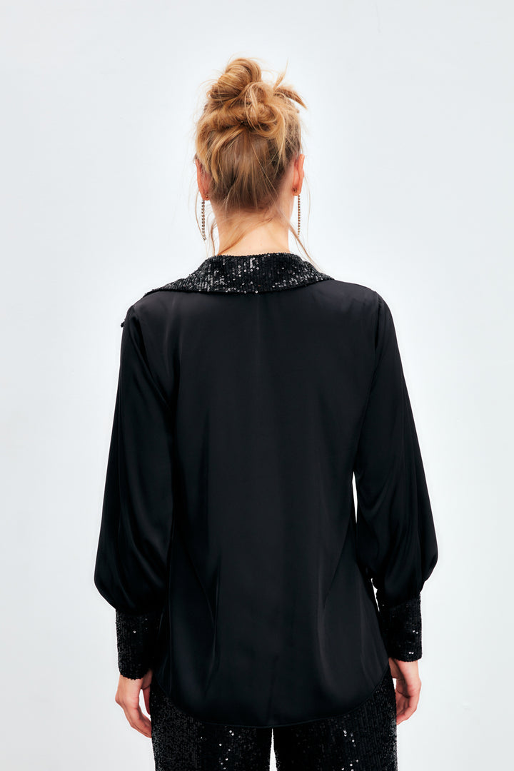 Sateen Chemisier Satin Pailleté - Noir