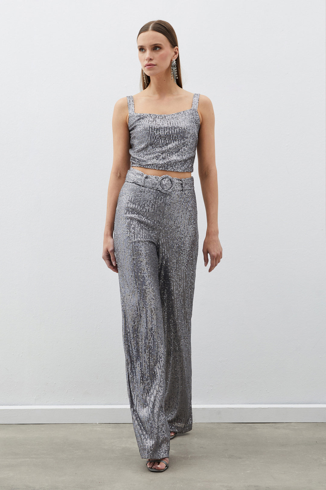 Sateen Top court à paillettes - Argent