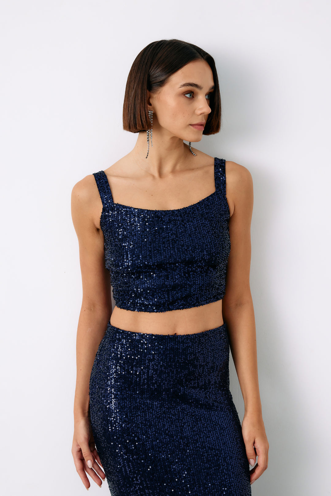 Sateen Top court à paillettes - Bleu marine