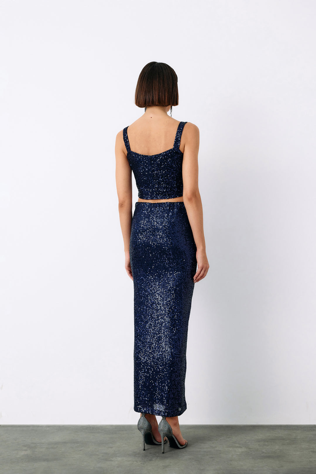 Sateen Top court à paillettes - Bleu marine