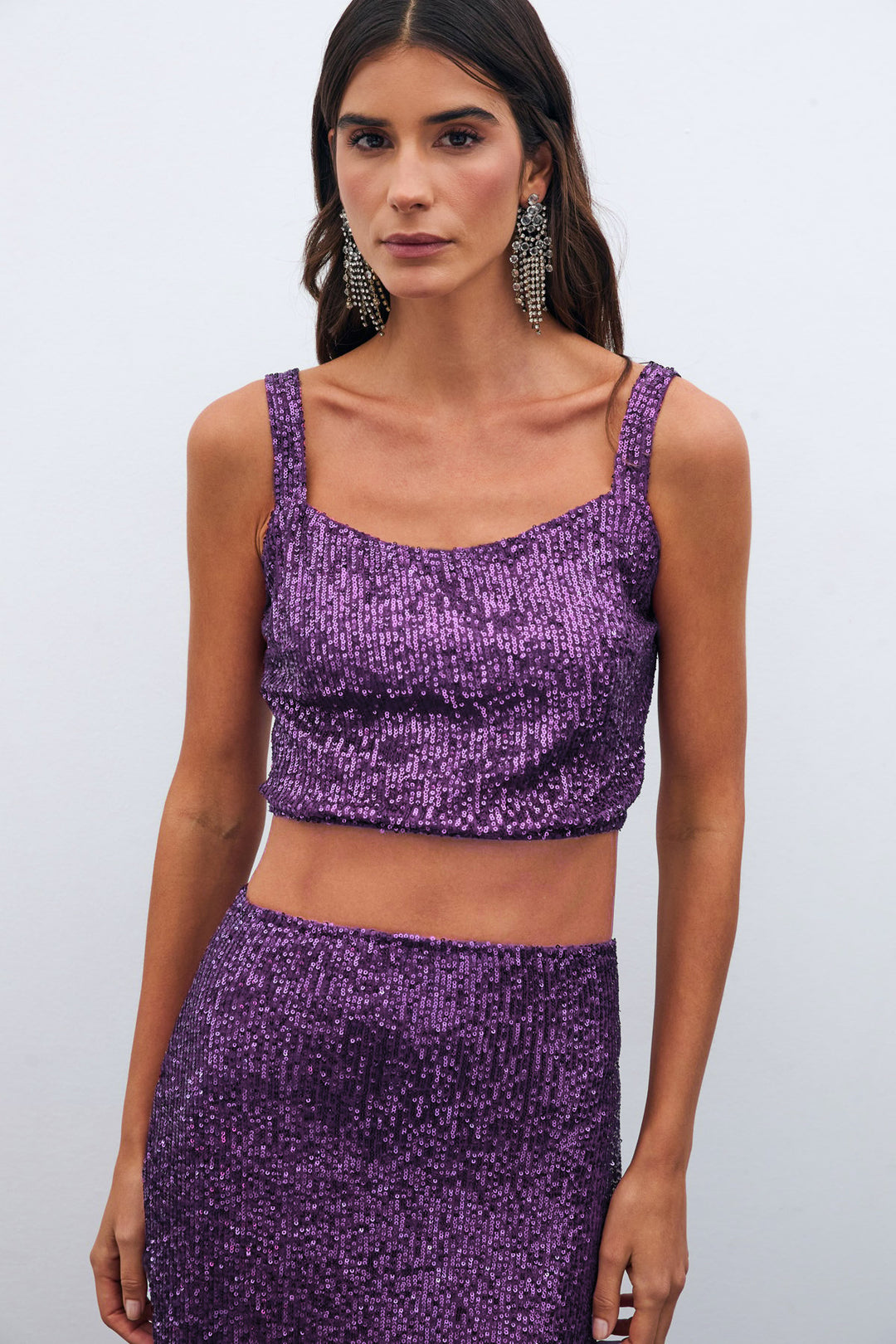 Sateen Top Crop Pailleté - Violet