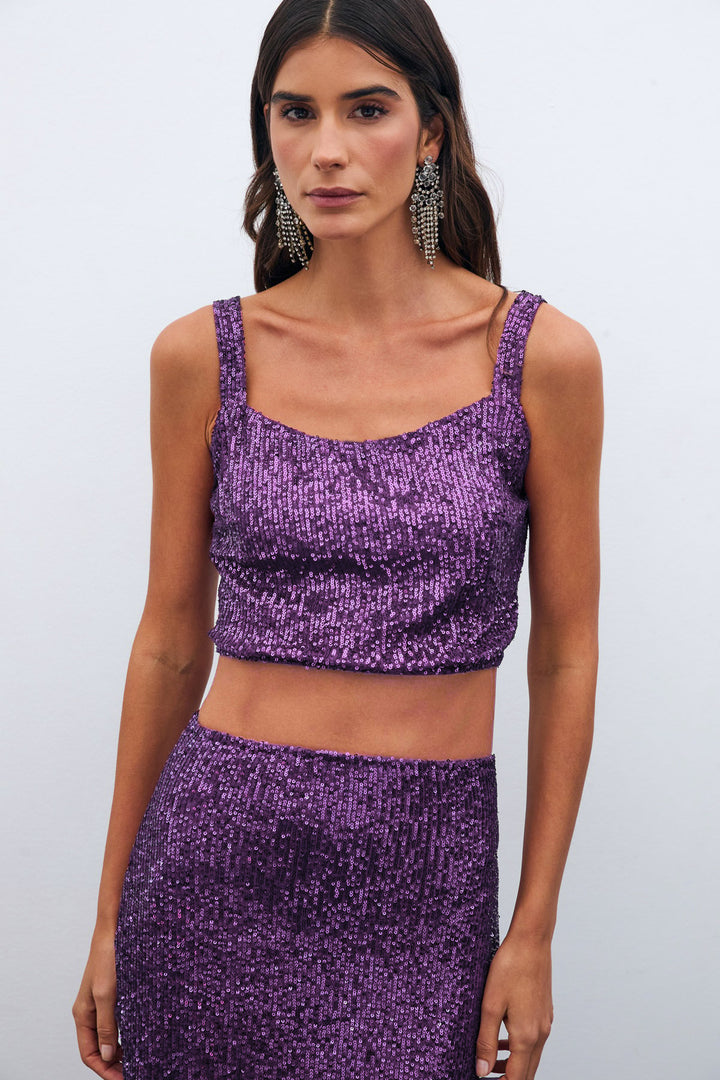 Sateen Top Crop Pailleté - Violet