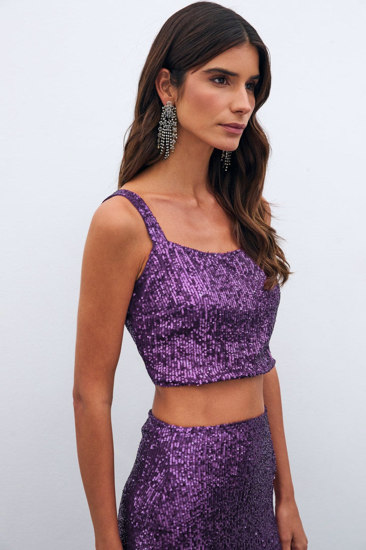 Sateen Top Crop Pailleté - Violet