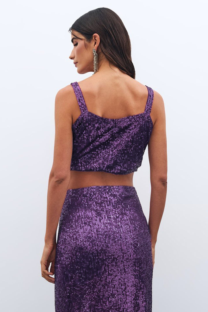 Sateen Top Crop Pailleté - Violet