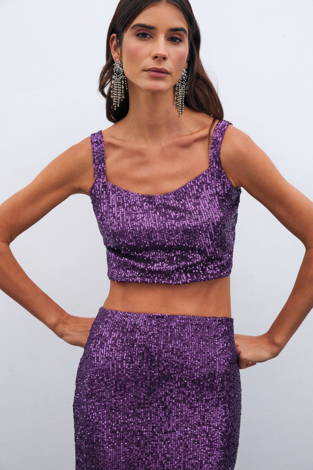 Sateen Top Crop Pailleté - Violet