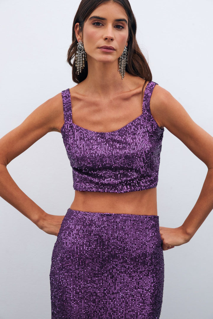 Sateen Top Crop Pailleté - Violet
