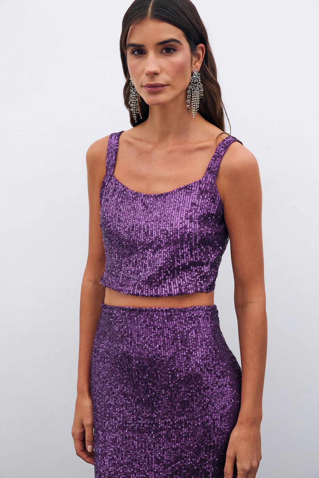 Sateen Top Crop Pailleté - Violet