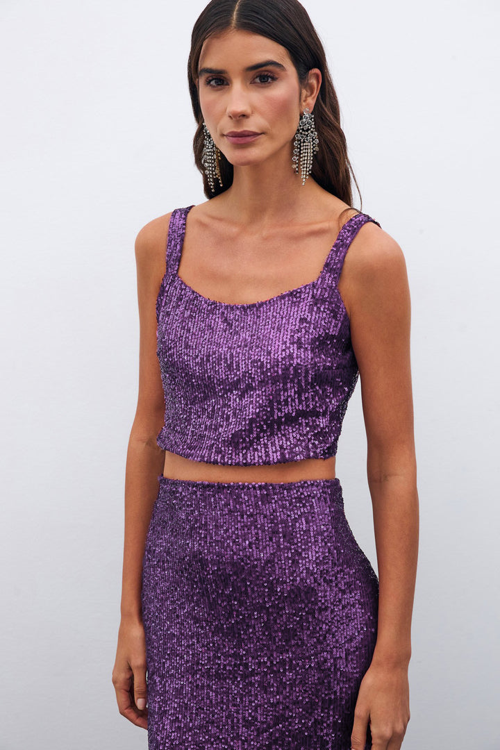 Sateen Top Crop Pailleté - Violet
