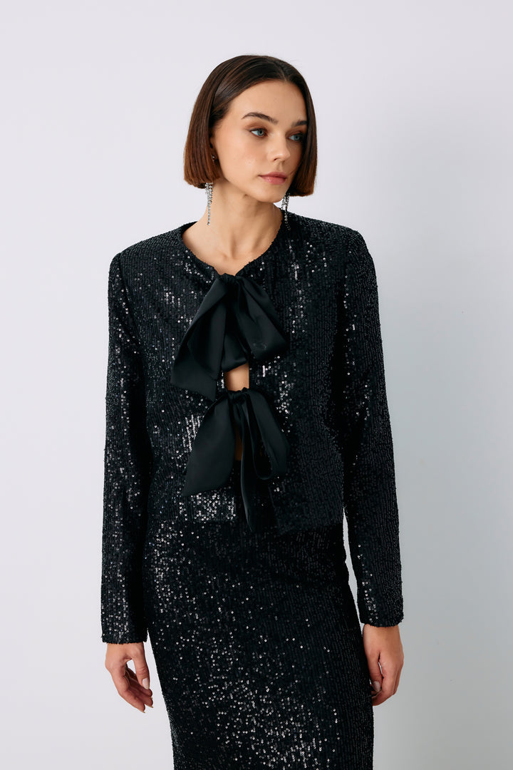 Sateen Veste courte en sequins - Noir