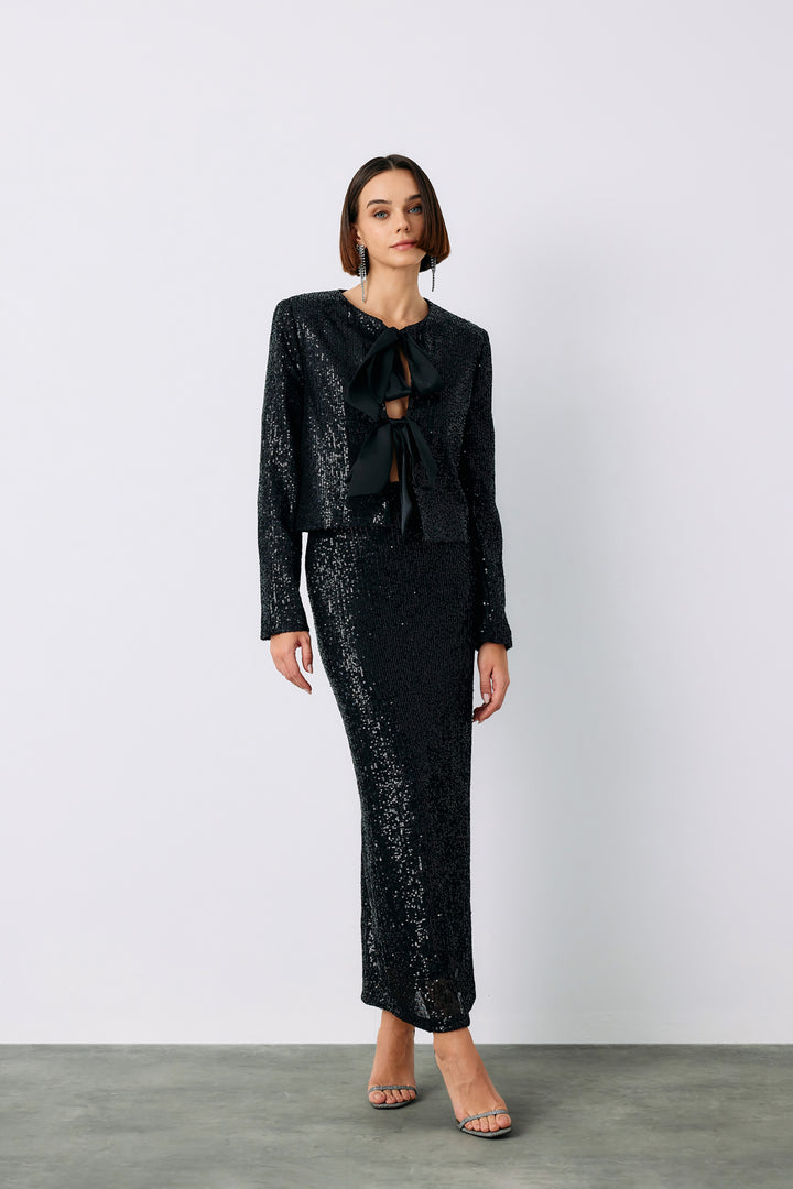 Sateen Veste courte en sequins - Noir