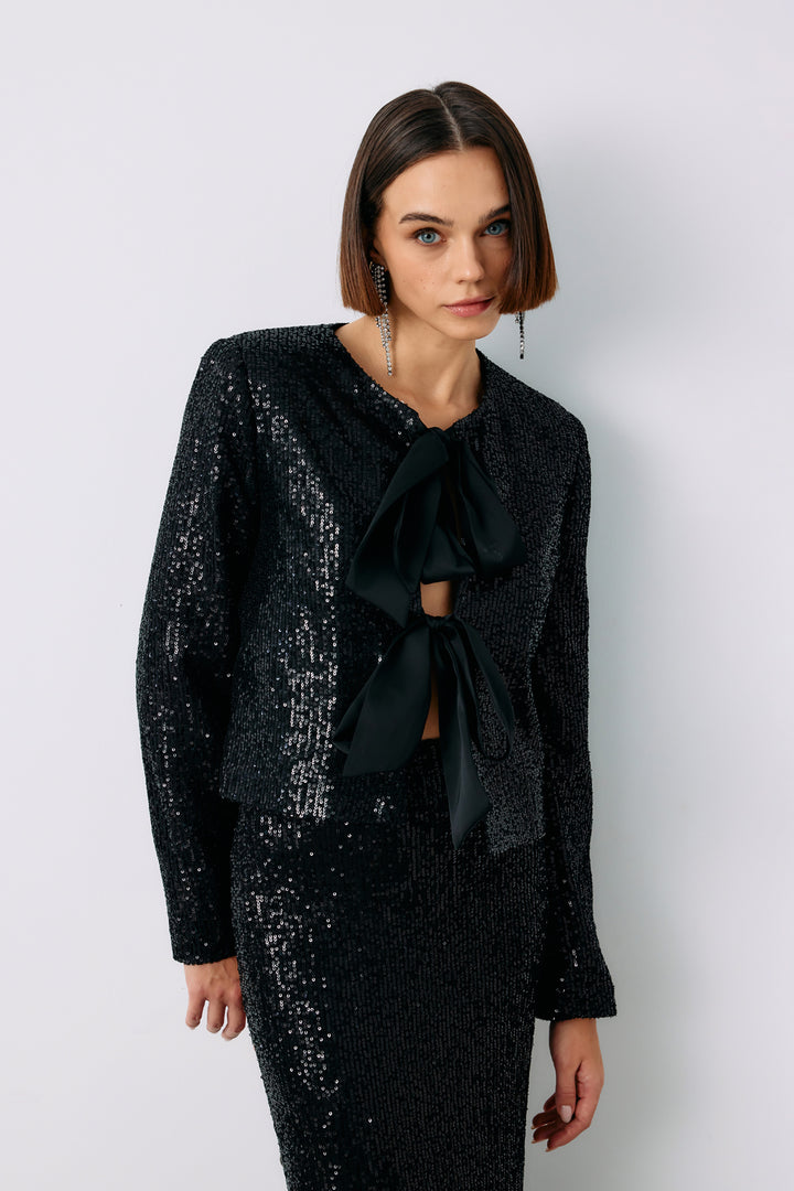 Sateen Veste courte en sequins - Noir