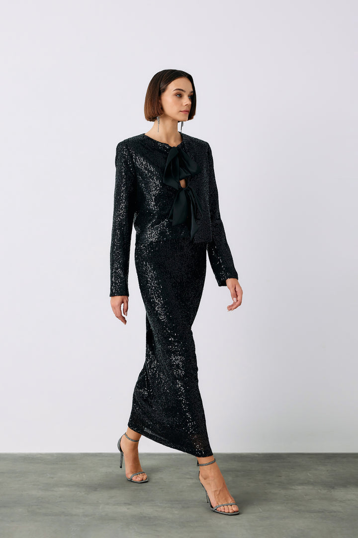 Sateen Veste courte en sequins - Noir