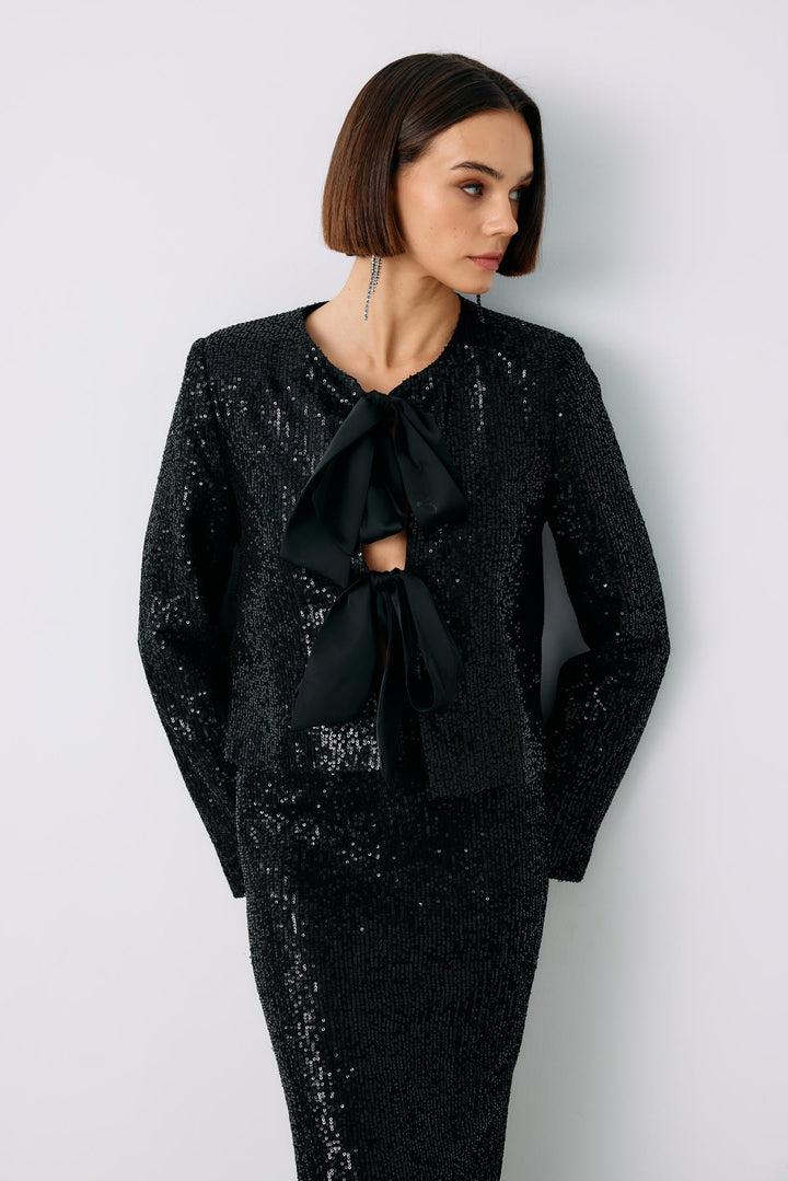 Sateen Veste courte en sequins - Noir