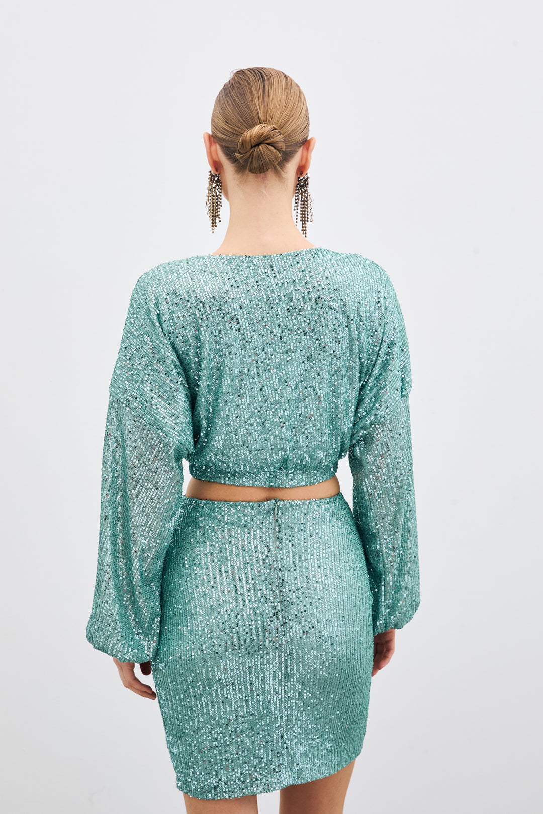 Sateen Blouse Croisée Pailletée - Menthe