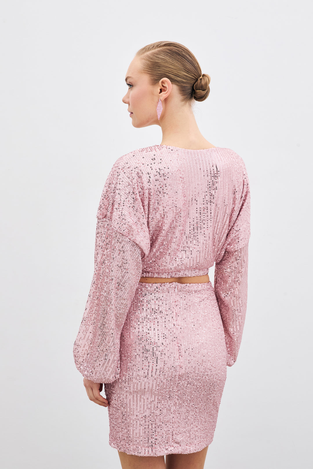 Sateen Blouse Croisée Pailletée - Poudre