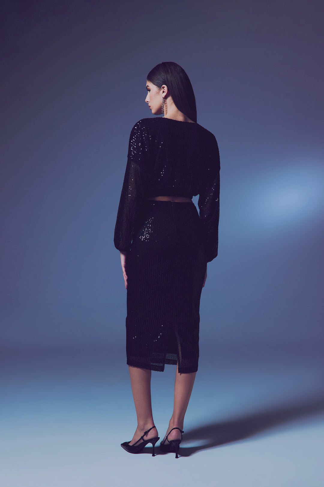 Sateen Blouse Croisée Pailletée - Noir