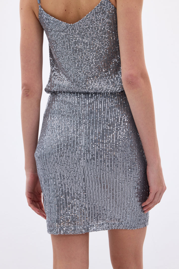 Sateen Jupe Mini Pailletée - Gris