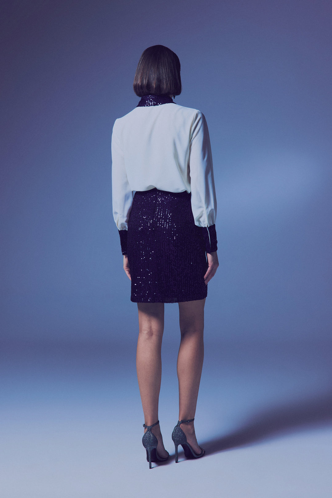 Sateen Jupe mini à paillettes - Bleu marine