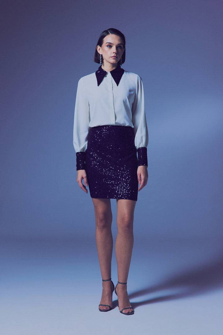 Sateen Jupe mini à paillettes - Bleu marine