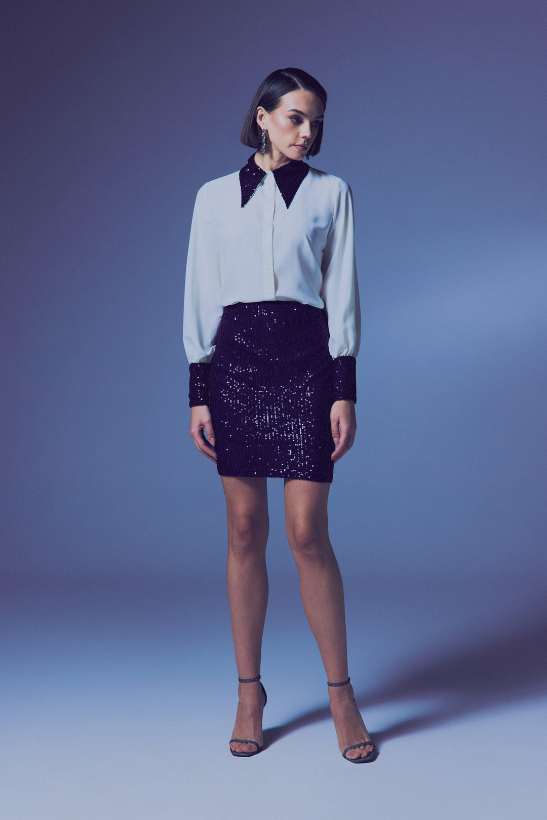 Sateen Jupe mini à paillettes - Bleu marine