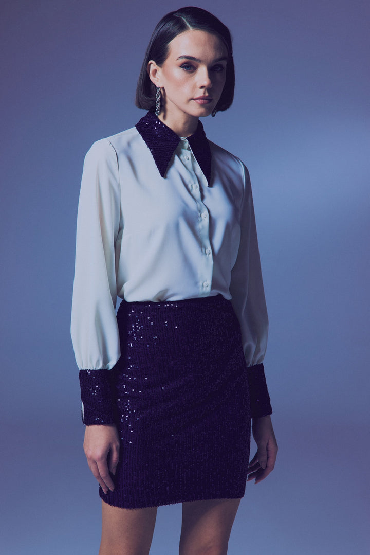 Sateen Jupe mini à paillettes - Bleu marine