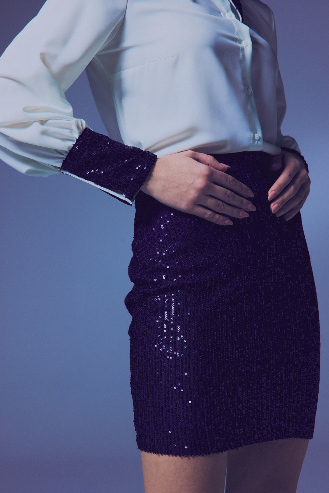 Sateen Jupe mini à paillettes - Bleu marine