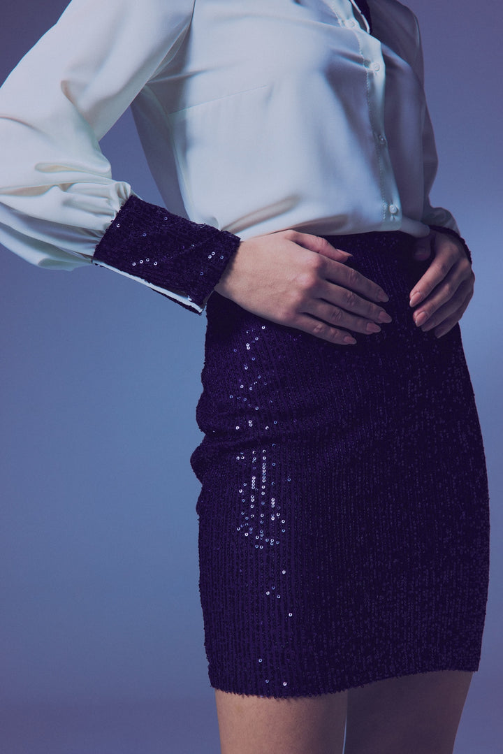 Sateen Jupe mini à paillettes - Bleu marine