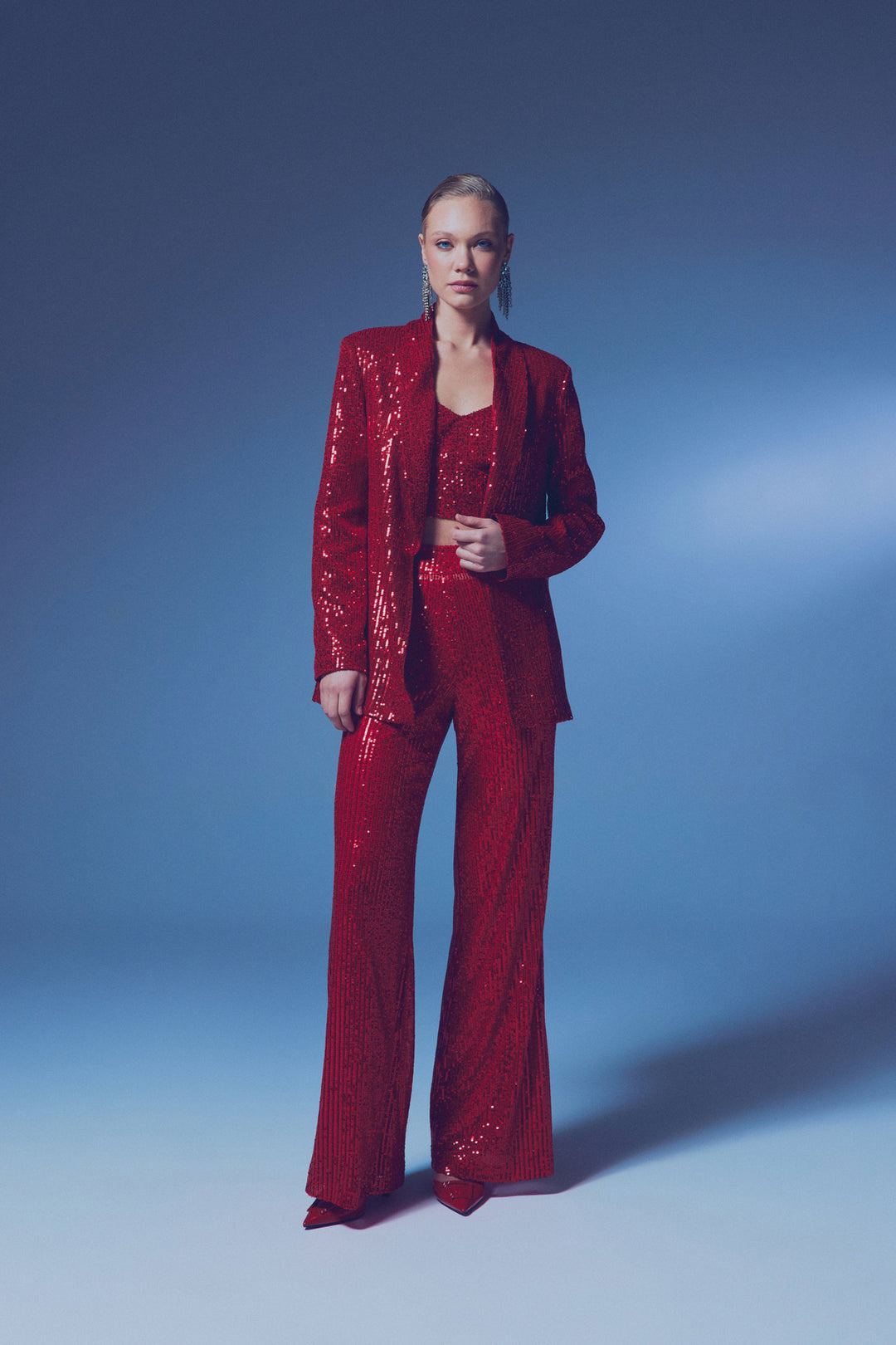 Sateen Veste ample pailletée - Rouge