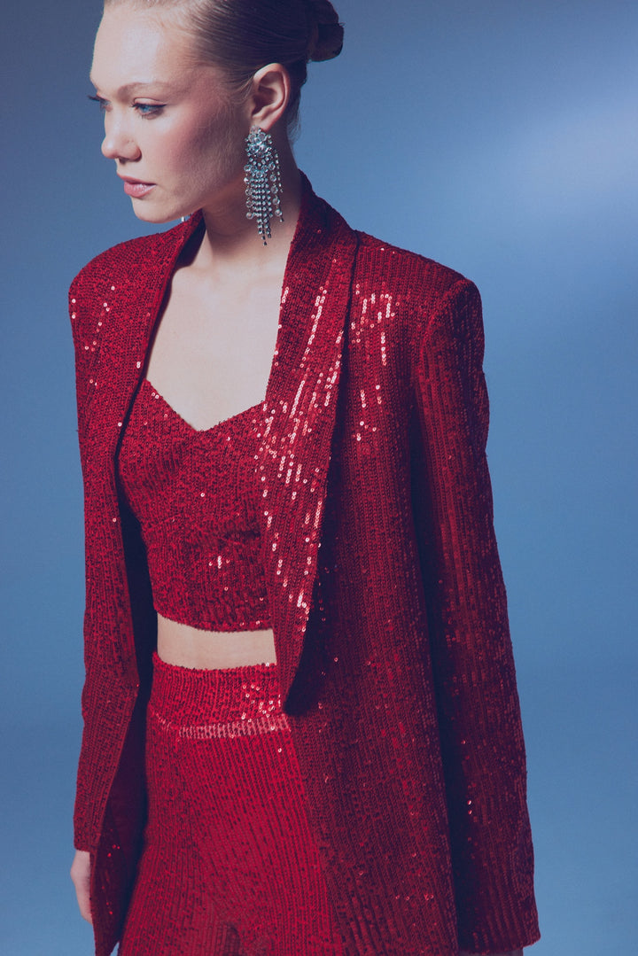 Sateen Veste ample pailletée - Rouge