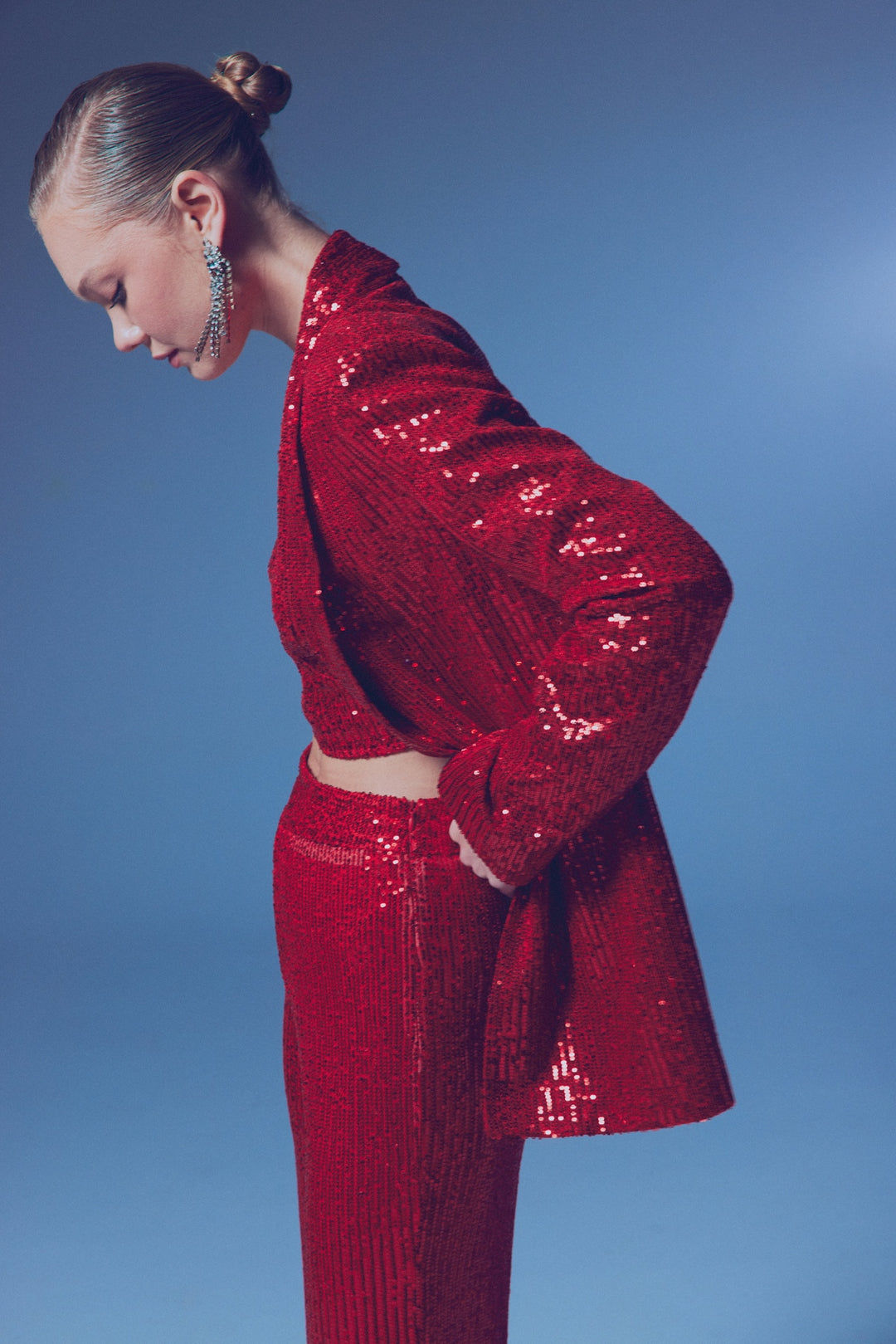 Sateen Veste ample pailletée - Rouge