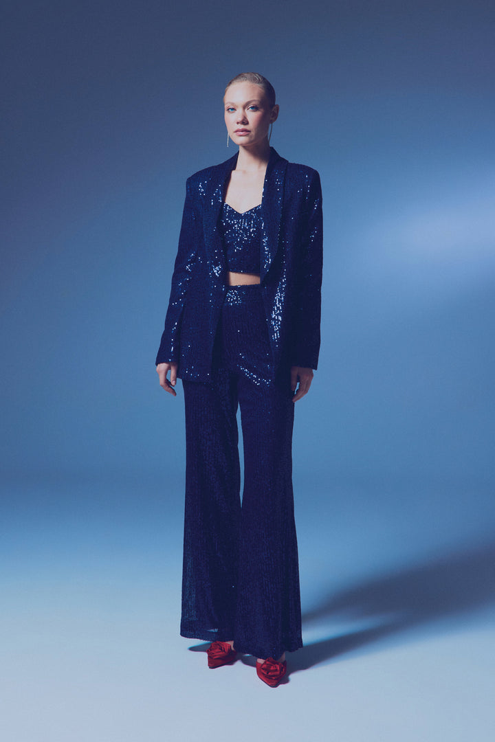 Sateen Veste ample pailletée - Bleu marine