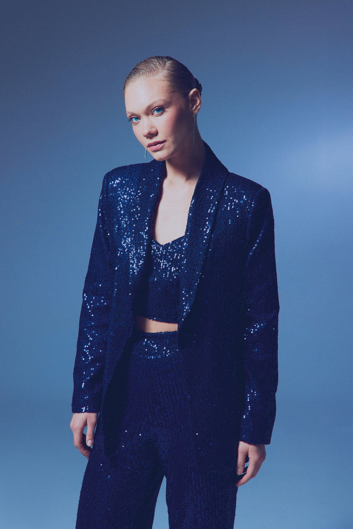 Sateen Veste ample pailletée - Bleu marine